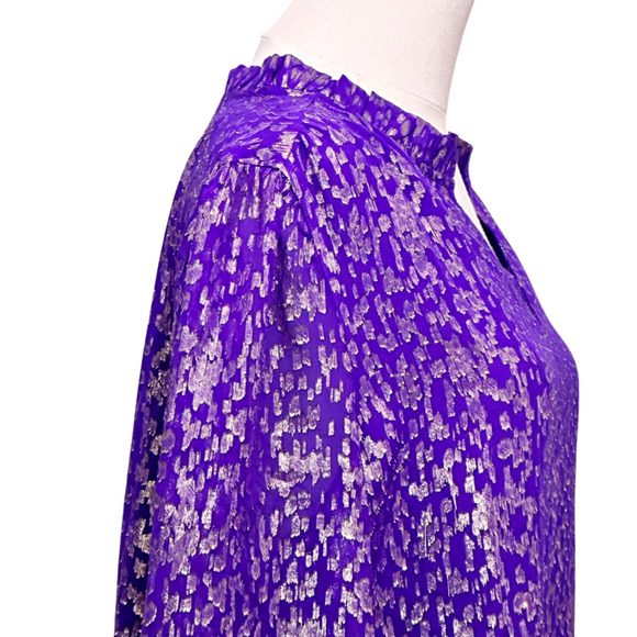 Lilly Pulitzer Purple Silver Metallic Giana Silk Long Sleeve Blouse Medium - Picture 4 of 8